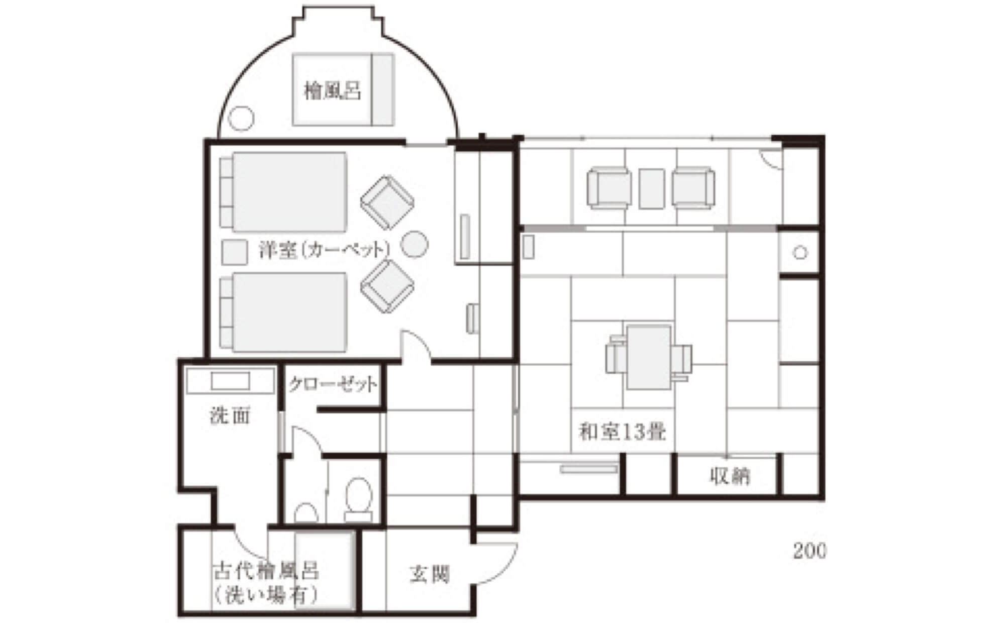 檜内風呂付客室122平米：５